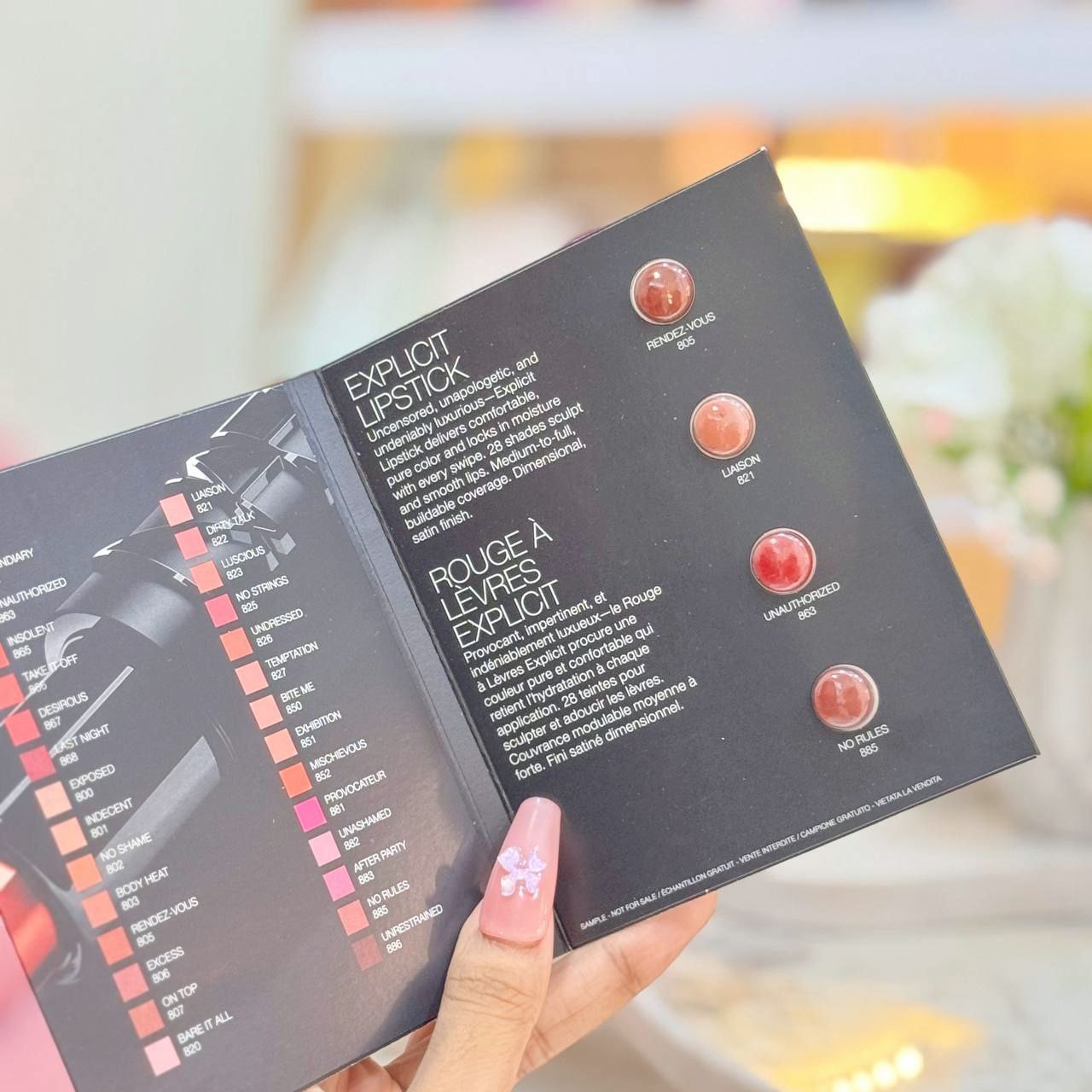 Explicit lipstick rouge A Levres explicit sample card