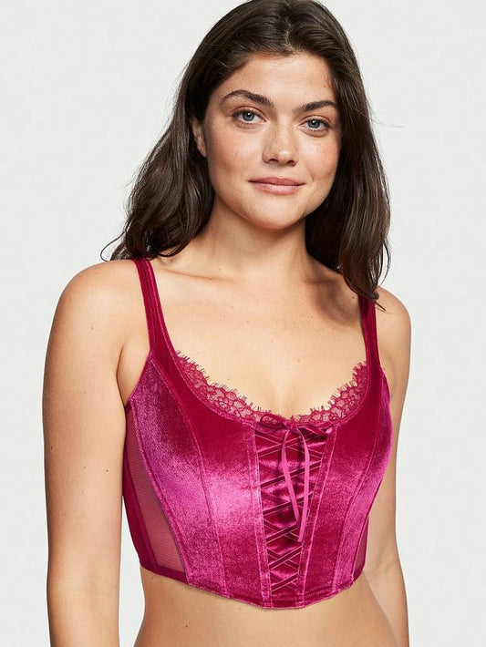 Unlined Lace-Up Velvet Corset Top (33)