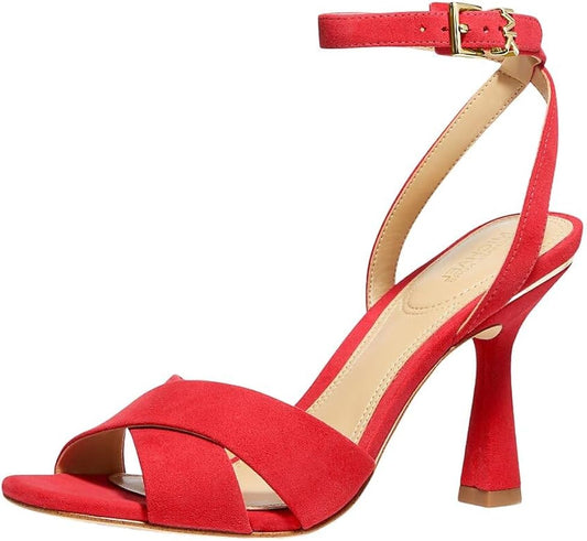 Cara Sandal Heel Suede Leather Bright Red