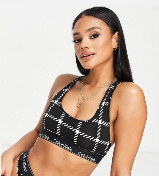 Modern Cotton Windowpane Unlined Bralette(06)