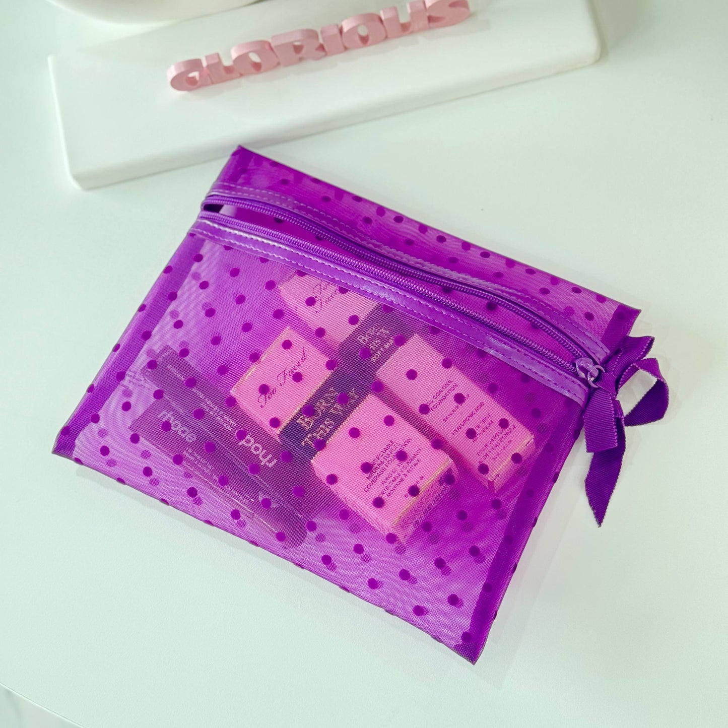 purple spot makeup bag