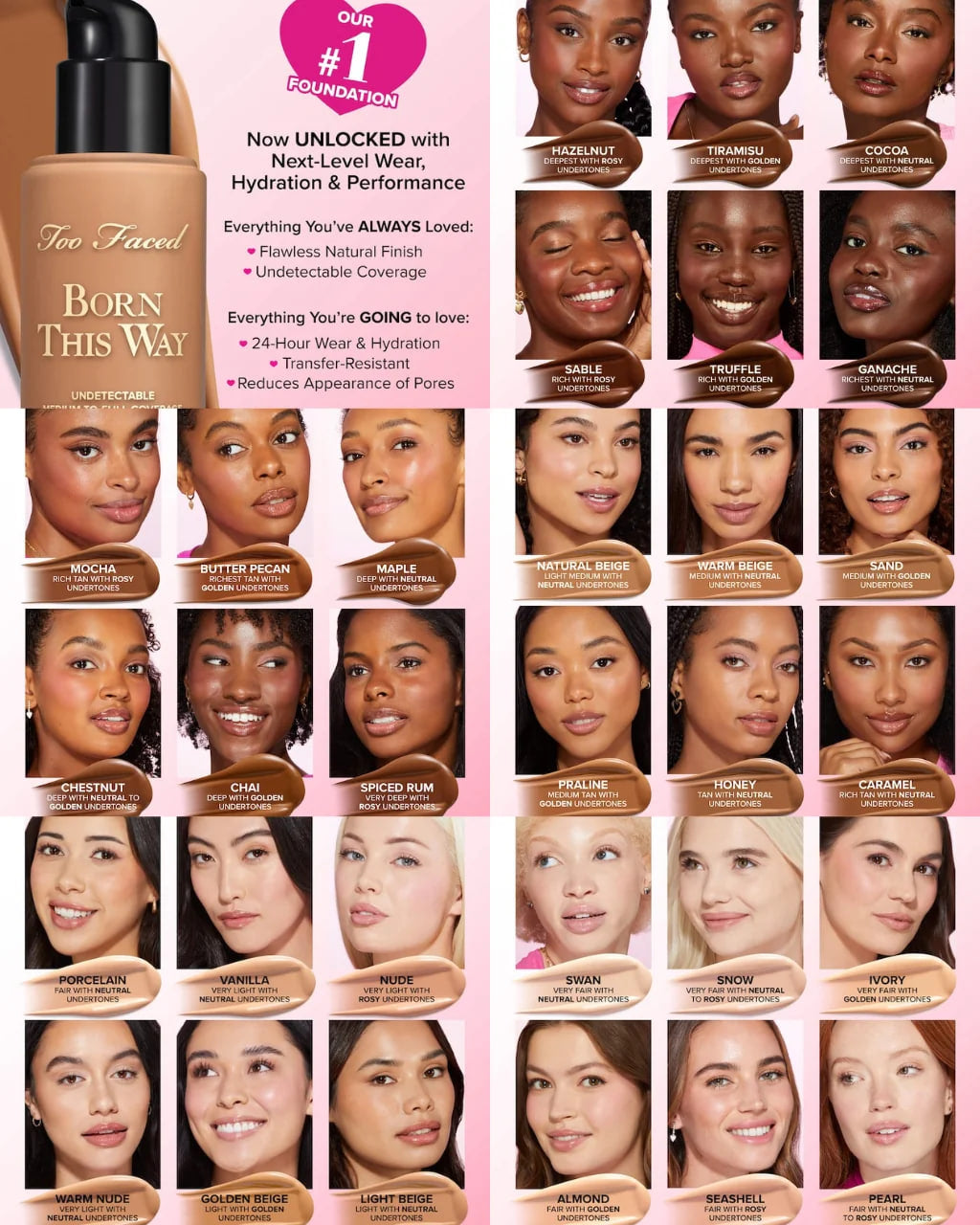 too faced Born This Way Undetectable Medium-To-Full Coverage Foundation #warm nude