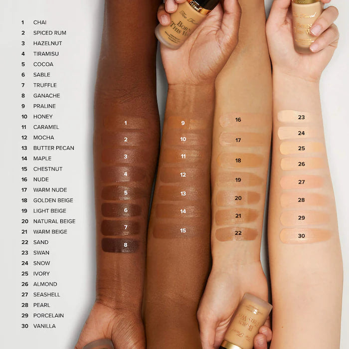 too faced Born This Way Undetectable Medium-To-Full Coverage Foundation #warm nude