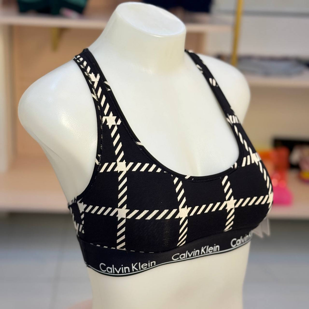 Modern Cotton Windowpane Unlined Bralette(06)